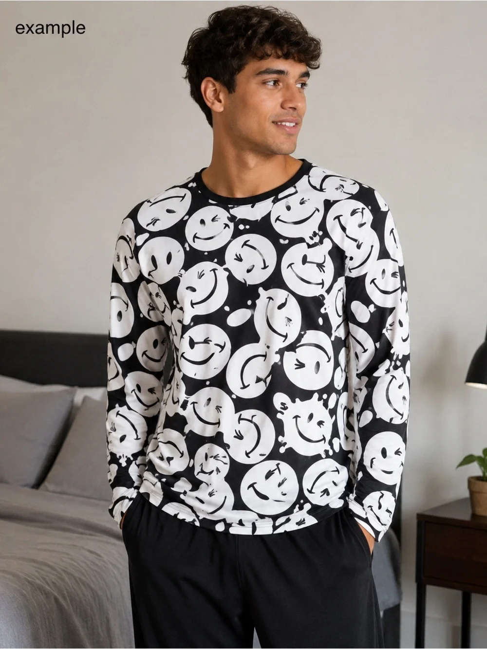 Joe Boxer Smiley Face Sueded Sleep Shirt Men’s M Black White NWT